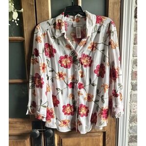 Alfred Dunner‎ Women's Shirt Button Up Medium Catalina Island Embroidered Top